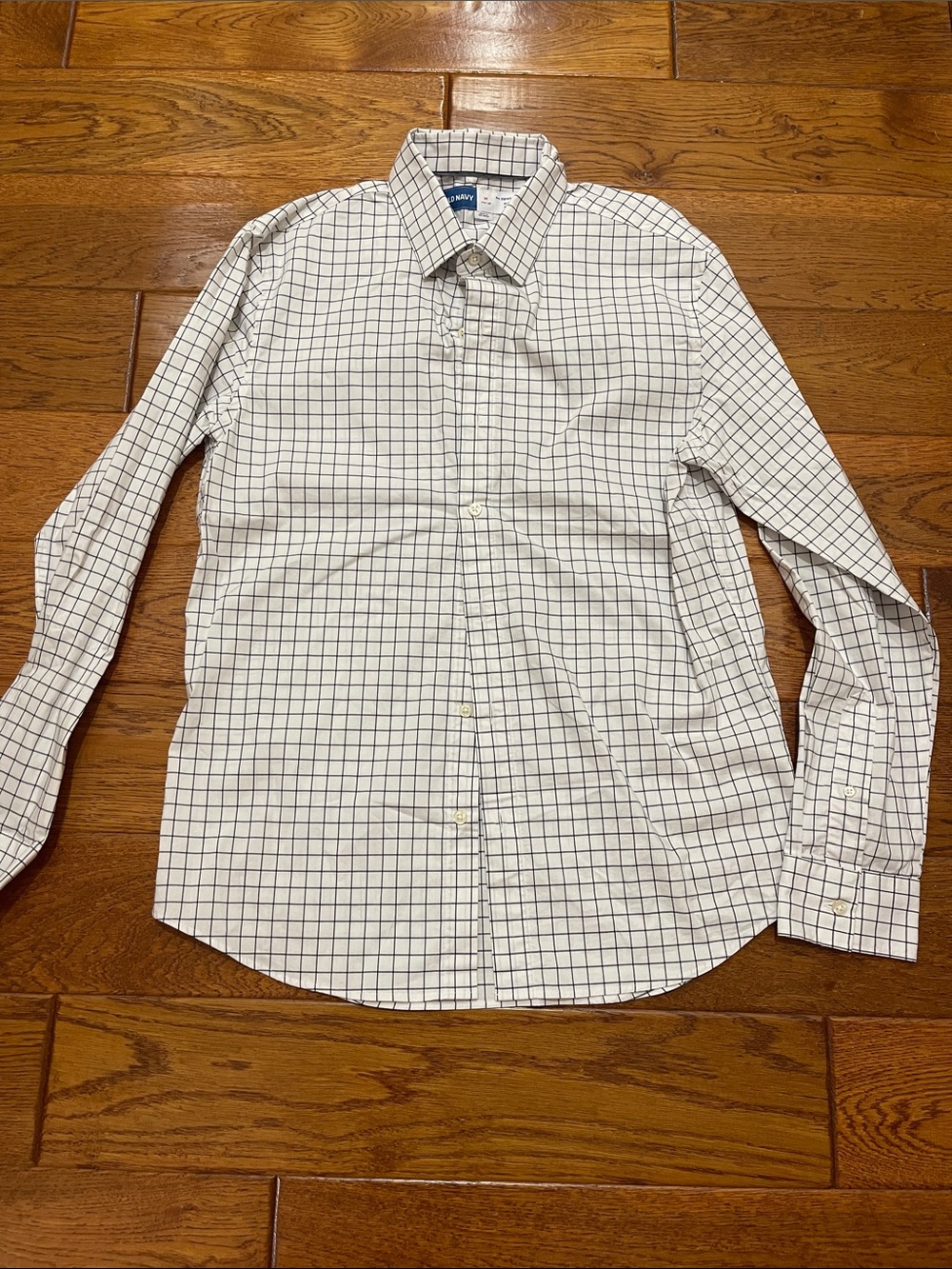 Old Navy White Button-Up Shirt with Navy Grid